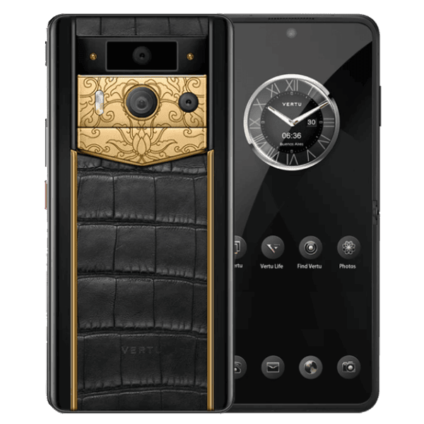 METAVERTU 2 MAX Luxury Custom Made Golden Lotus Whisper With Alligator Skin Phone Black 1 Metavertu 2 Max Luxury Custom Made Golden Lotus Whisper With Alligator Skin Phone Black