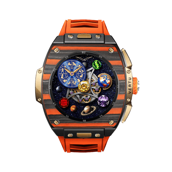 Vertu Watch S1 Finished Set Bespoke Gold Black And Orange Carbon Fiber Orange Strap