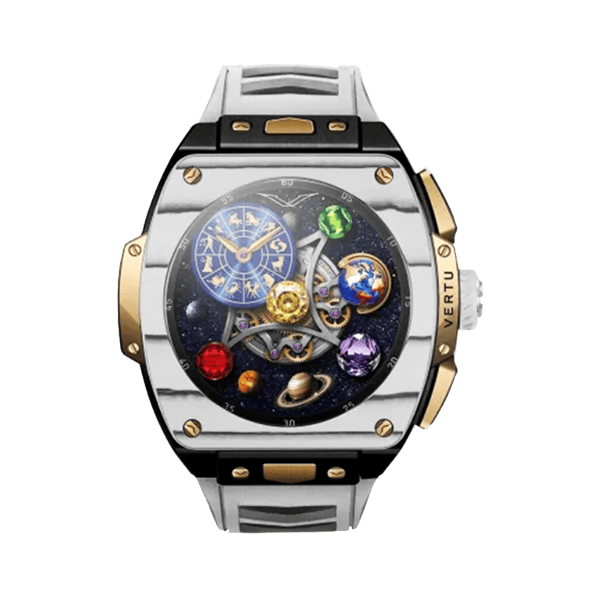 Vertu Watch S1 Finished Set Bespoke Gold Black And White Carbon Fiber White Strap